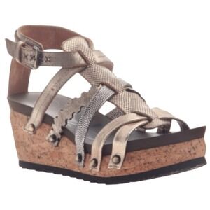 OTBT Storm Gold and Brown‎ Wedges with Crisscross Straps